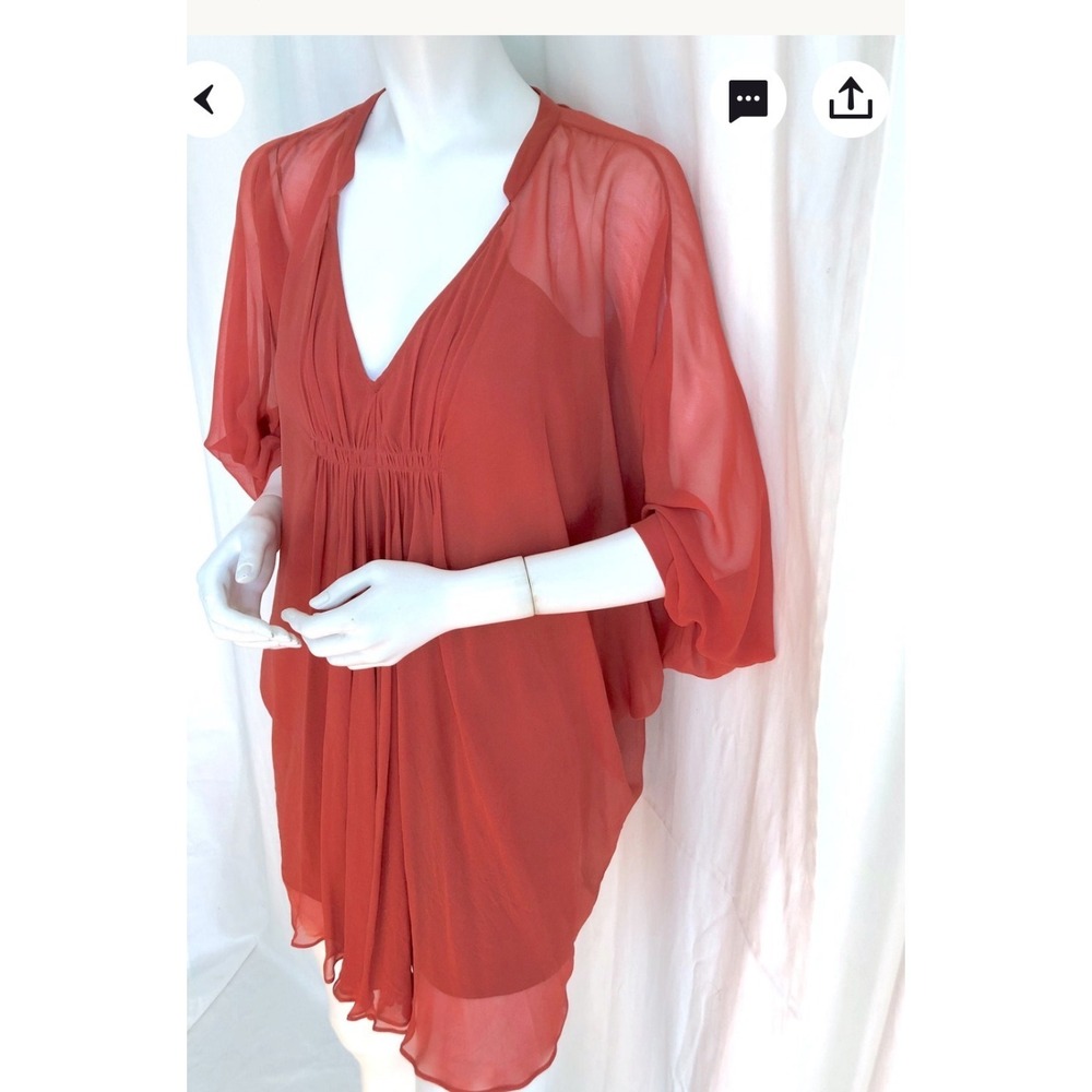 Diane von Furstenberg DVF Silk Dress 8 Rust Orange Batwing V-Neck Mini Boho Chic
